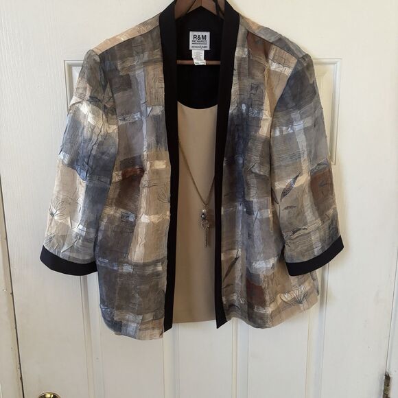 Vintage R&M Richards Women Blouse Cardigan Duo Necklace 18WP Floral Quiet Luxury - Picture 8 of 13